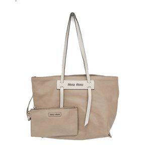 Miu Miu GRACE LUX 5BG117 Women's Leather Tote Bag Beige,White